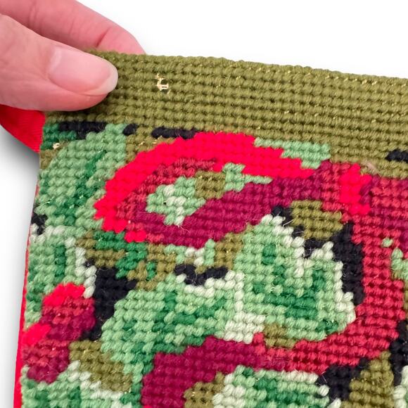 Handmade Vintage Needlepoint Needlework Christmas Stocking Santa Face Wool ? - Picture 3 of 5